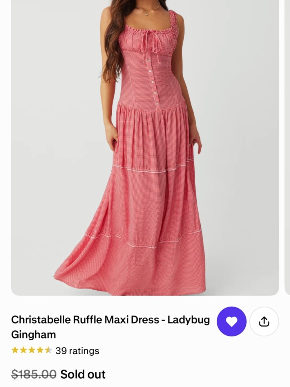 Frankies Bikinis 
Ruffle Maxi Dress - Ladybug Gingham Pink
🔥Sold out Online